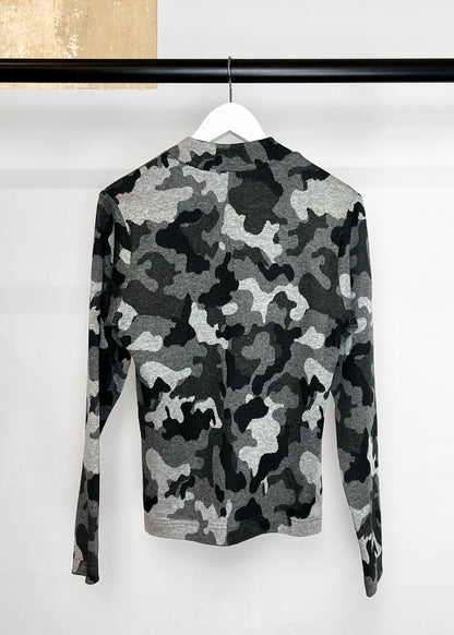 Long Sleeve Top in Camouflage Grey Jacquard Knit "Vicky”