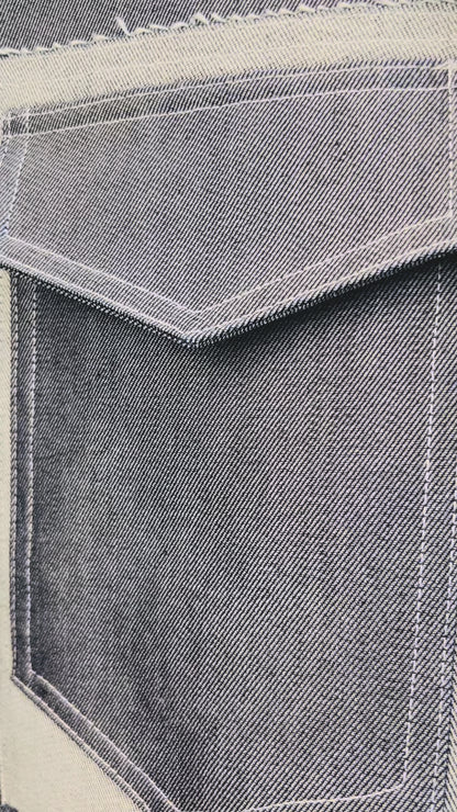Oversized Collared Jacket with Patch Pockets in Silver Denim "Jesse"