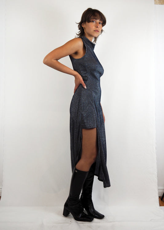 Panelled Sleeveless Midi Dress with Leg Slit in Stretch Jersey "Mariama"