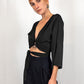 Wrap Crop Top in Black Viscose Acetate "Nika"