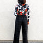 Loose Leg Trousers with Elasticised Waist in Black Graph Check Wool "Luise"