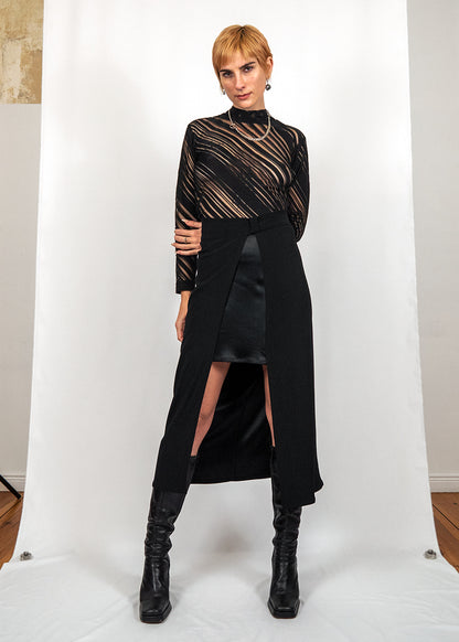 Wrap Skirt with Overlap and Belt in Black "Penelope"