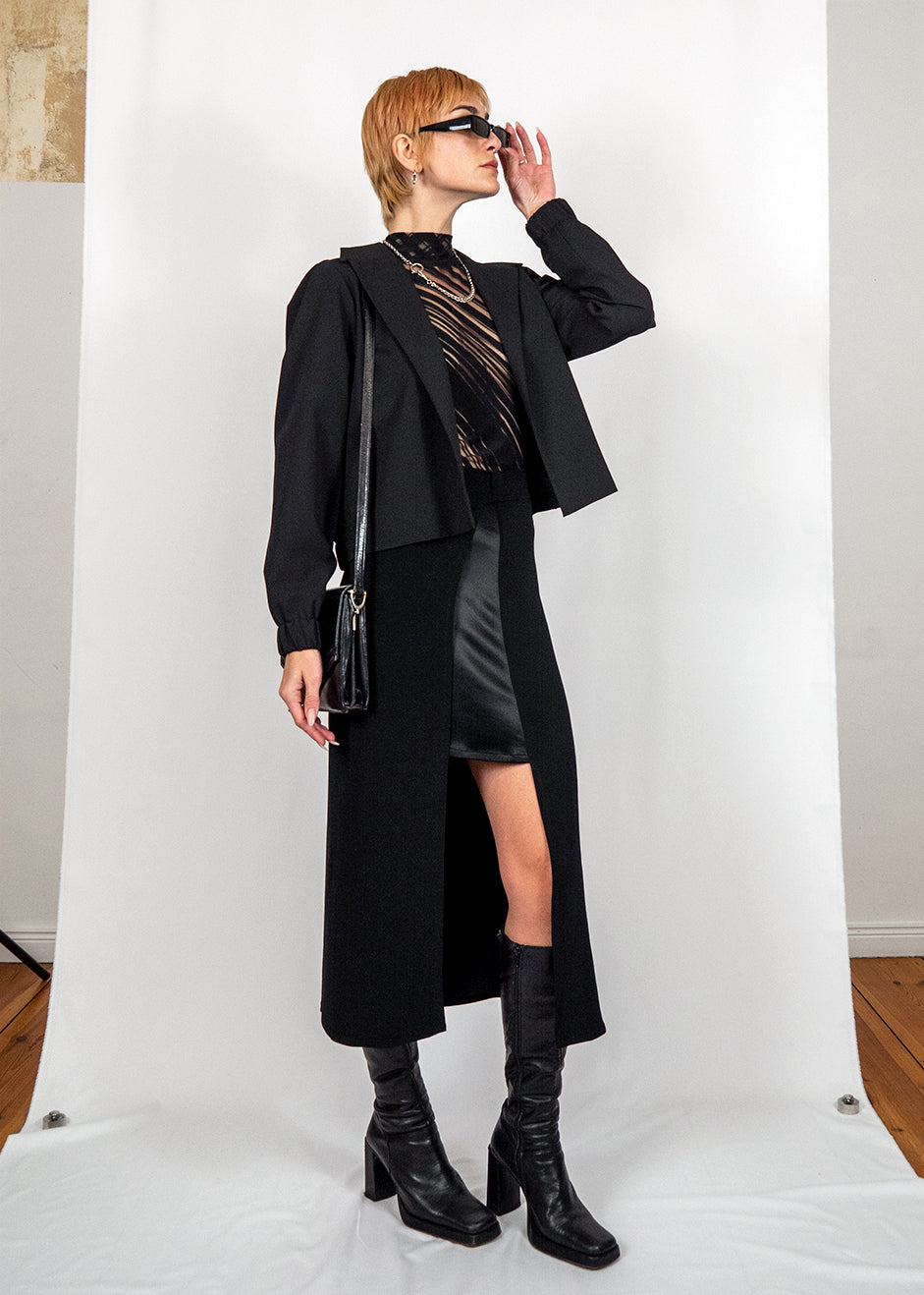 Wrap Skirt with Overlap and Belt in Black "Penelope"